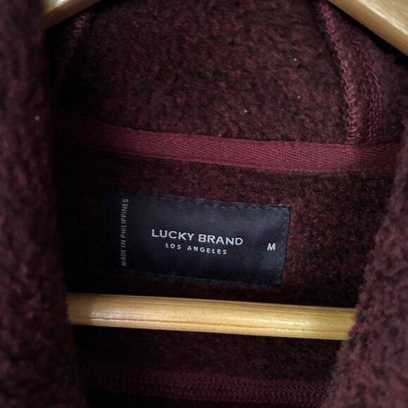 Lucky Brand Fleece Jacket Mens Medium Red Hooded Full Zip Pockets - Picture 4 of 8